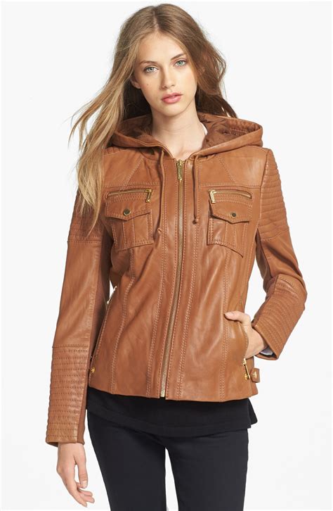 michael kors hooded leather moto jacket